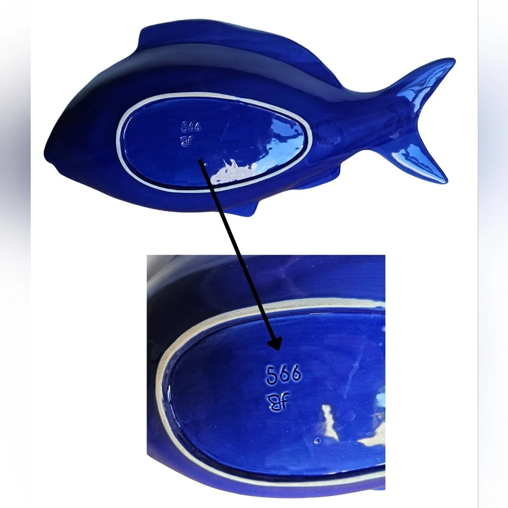 Large 21” Cobalt Blue Fish Platter | Vintage European Ceramic Serving Dish - Picture 2 of 5